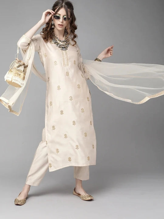 Indian women's silk cotton 3-piece set with distinctive ethnic clothing, side jabi set with embroidered Indo Pakistani style, 4 Beauty hair & fashionfj