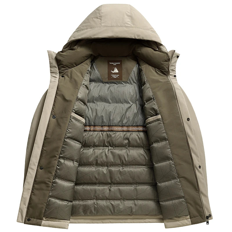 Winter Coat For Men Duck Down Jacket Heavy Duty Warm Workwear Parka With Hood For Cold Weather Commuting Mens Overcoat