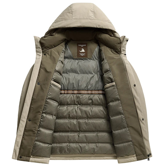 Winter Coat For Men Duck Down Jacket Heavy Duty Warm Workwear Parka With Hood For Cold Weather Commuting Mens Overcoat