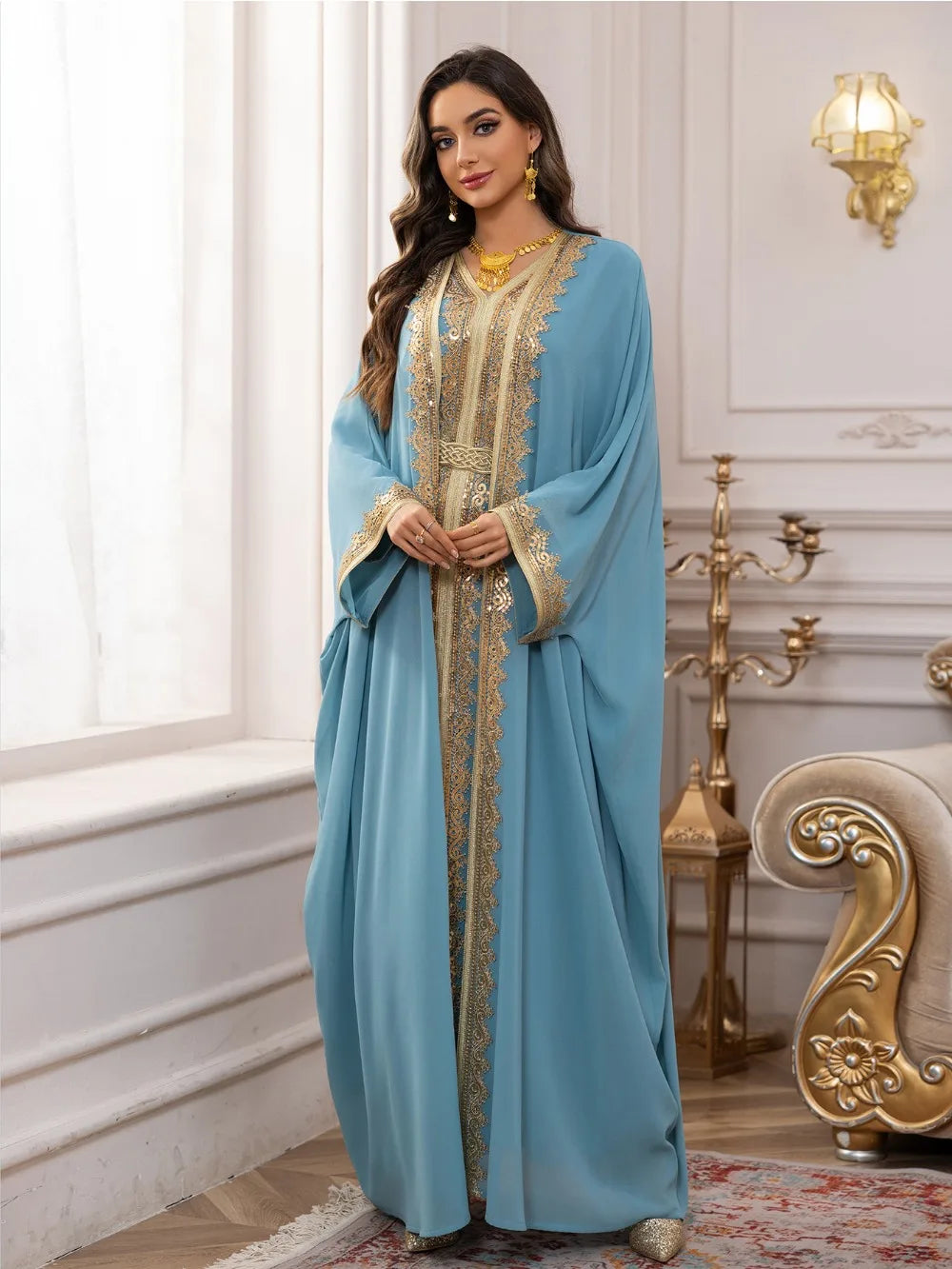Eid Women Abaya Dress Muslim 2 Piece Set Cardigan with Inner Dress Lace-up Robe Caftan Robe Jalabiya Ramadan Morocco Kaftan 2025 Beauty hair & fashionfj