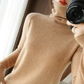 Soft Turtleneck Long Sleeve Sweater for Women 2025 Korean All-Match Solid Women&