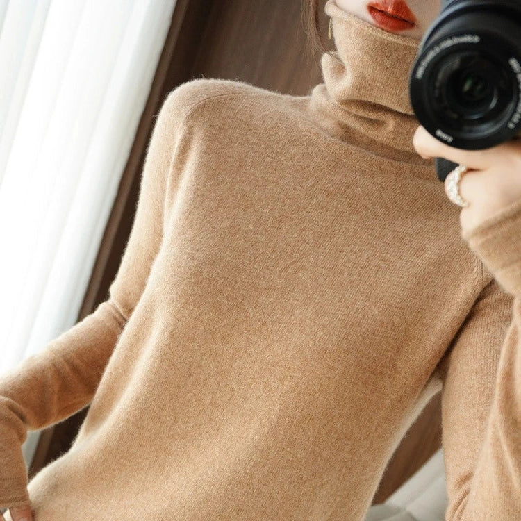 Soft Turtleneck Long Sleeve Sweater for Women 2025 Korean All-Match Solid Women&