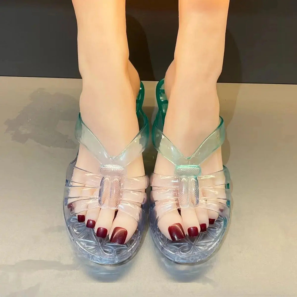 Women's Sandals High Heel Sandals Summer  Jelly Shoes Flat Slippers Home Flip-Flops Outdoor Retro Sandals Transparent Slippers Beauty hair & fashionfj