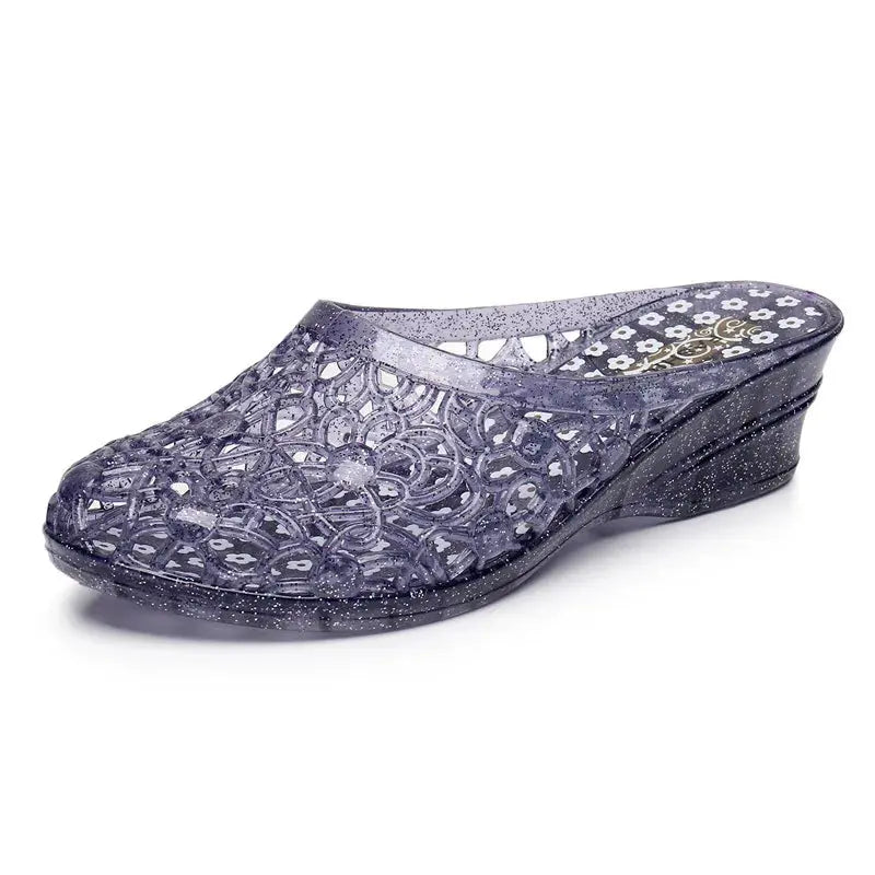 36-40 Women Slippers Summer Wedges Sandals Transparent Crystal Shoes Female Hollow Out Flip Flops Thick-soled Anti-slip Footwear Beauty hair & fashionfj