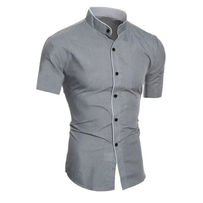 New men's solid color casual commuting short sleeved shirt Beauty hair & fashionfj