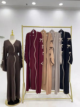 Women Muslim Arab Bow Round Neck Gown Long Sleeves Corset Ramadan Elegant Loose Cardigan Beauty hair & fashionfj