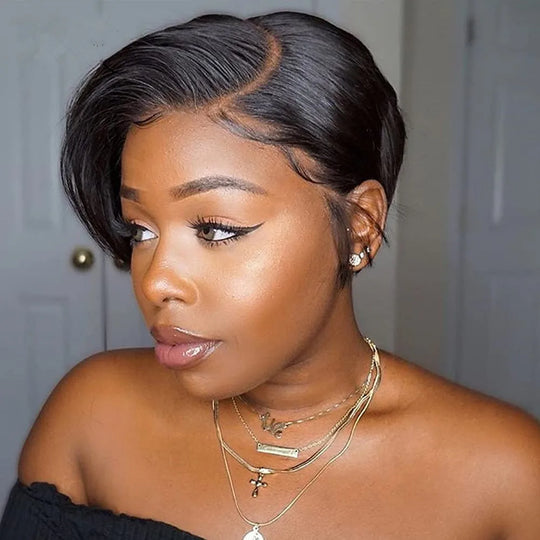 Brazilian Short Bob Pixie Cut Wig Pre plucked Lace Frontal Straight Transparent Lace Front Human Hair Wigs For Black Women  180%