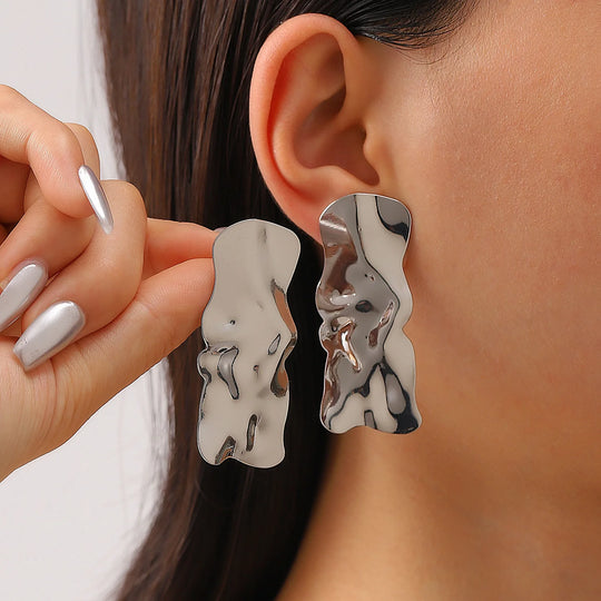 Exaggerated Gold Color Heart Oval Earrings For Women Metal Earing Jewelry 2025 Trending Irregular Wrinkled Geometric Earrings