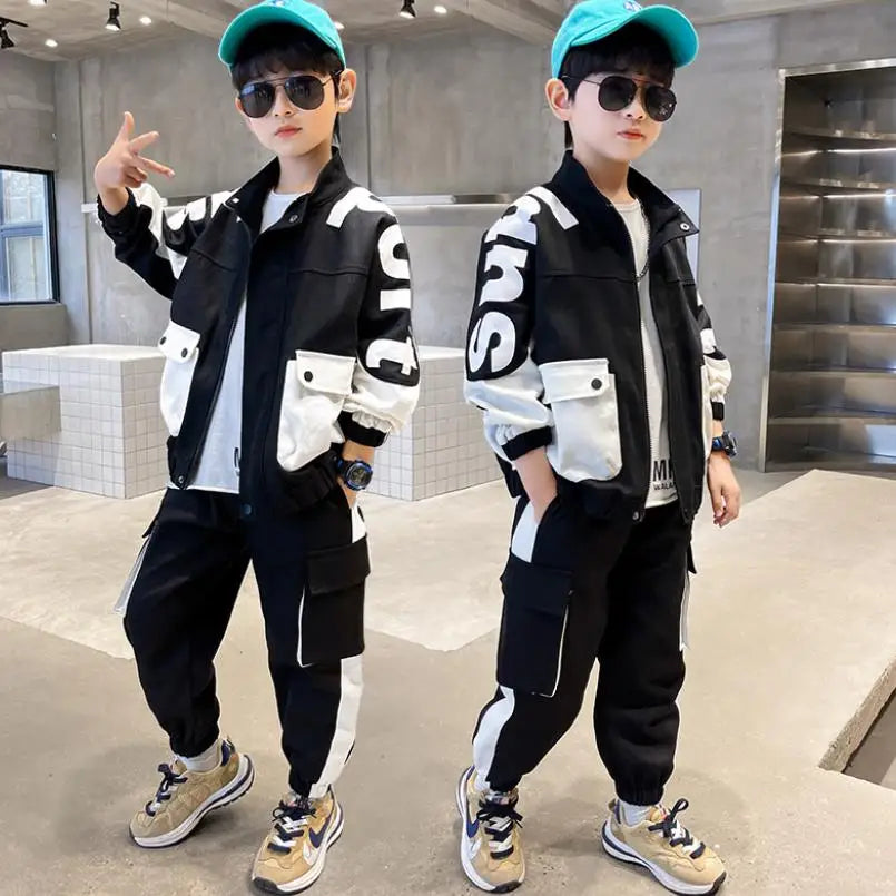 Boys Clothing Suit Spring and Autumn Children's Sportswear Two-piece Set fashion New zipper Jacket+Pants Suit For Boy 2-10Y