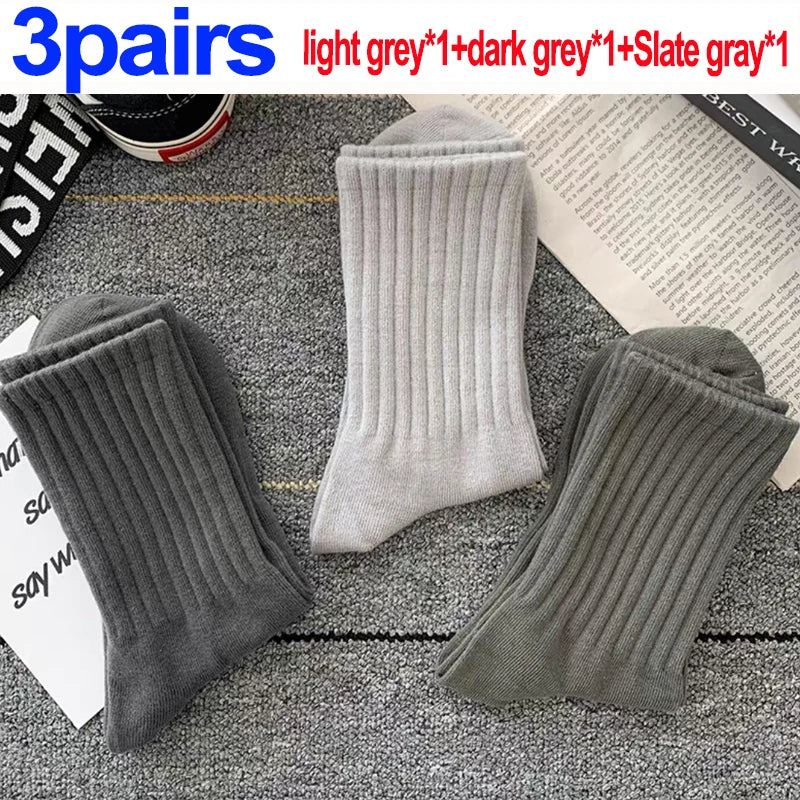 1/3pairs Cotton Men Socks Sport Mid Tube Autumn Winter Knitted Warm Cold-proof Stocking Black White Gray Simple Indoor Floor Sox