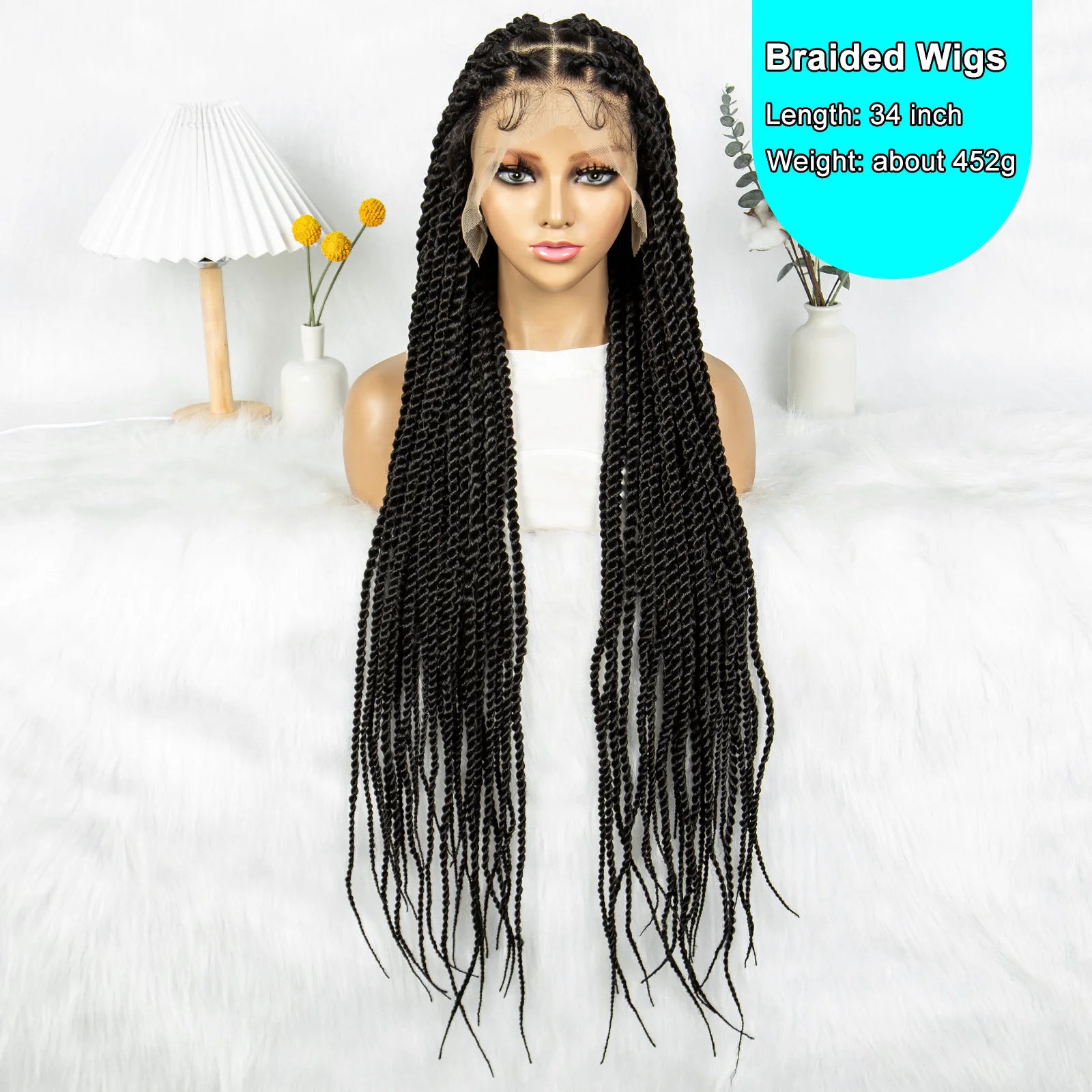 Real Shot High-Quality Twisted Braided Wig Transparent Full Lace Braids Hair Wig Synthetic Faux Locs Wig Goddess Braids Wigs