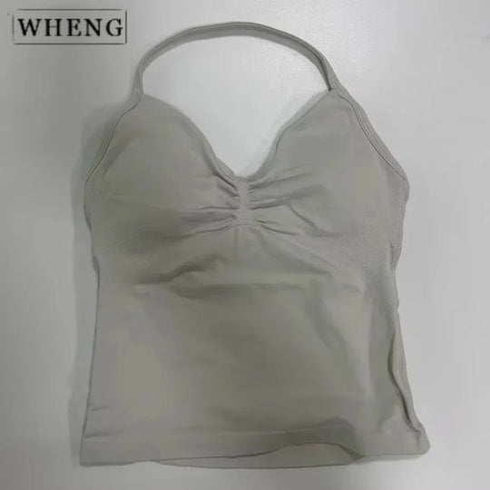 Women's Yoga Vest  Top with Bare Back and Long Straps  Backless Bra for Training  T-shirt for Running and Yoga