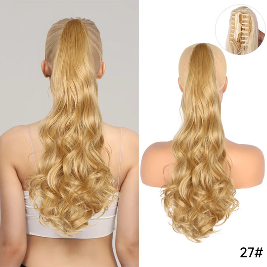 Long Straight Claw Clip On Ponytail Hair Extension Synthetic 22Inch Wavy Ponytail Fake Hairpiece For Women Pony Tail Hairpiece