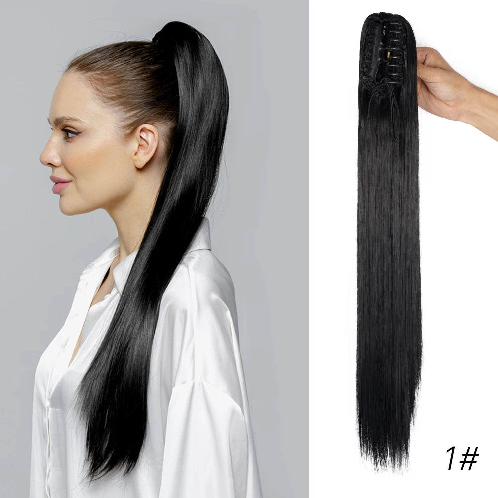 Long Straight Claw Clip On Ponytail Hair Extension Synthetic 22Inch Wavy Ponytail Fake Hairpiece For Women Pony Tail Hairpiece