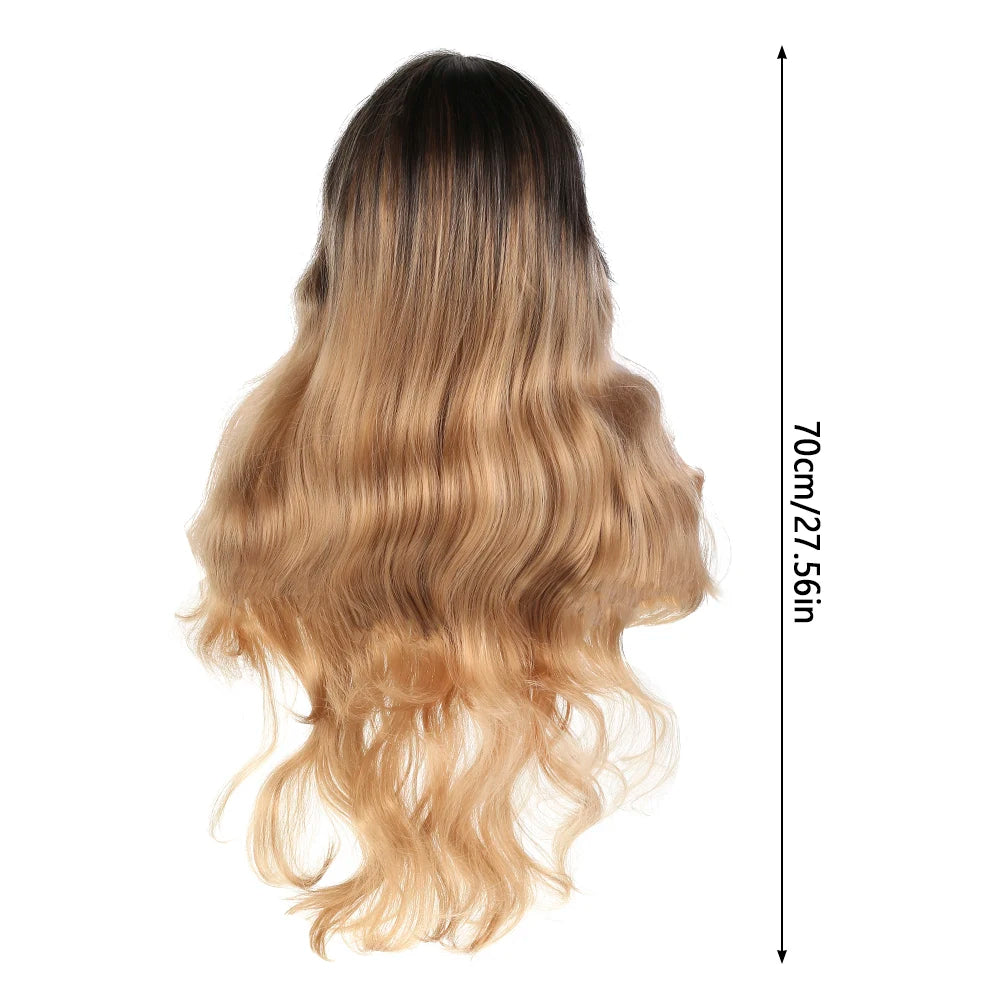 Long Wavy Flax Golden Wig for Women 65-70cm Synthetic Looking Wigs High Temperature Silk Full Curly Wigs for Daily Party Cosplay