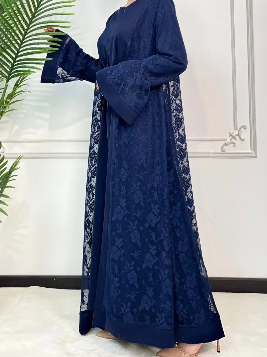 Ramadan Eid Prayer Lace Abaya 2 Piece Set Inner Dress Women Flare Sleeve Long Abayas Kaftan Djellaba Dubai Party Vestidos 2024 Beauty hair & fashionfj