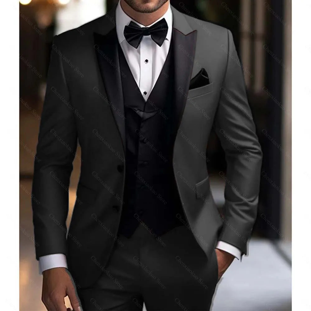 Men Suits 3 Piece Elegant Peak Lapel Single Breasted Tuxedo Slim Groom Wedding Party Formal Male Suit (Blazer+Vest+Pants) Beauty hair & fashionfj