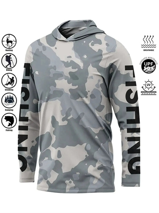 Fishing Shirt Hooded Outdoor Uv Protection Large Size Man Camouflage Printing Moisture Wicking Jersey Fishing Apparel Tops Beauty hair & fashionfj