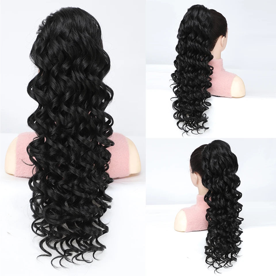 24 Inch Ponytail Extension Synthetic Long Curly Wavy Drawstring Pony Tail Hair Extension For Black Women Daily Party Use African
