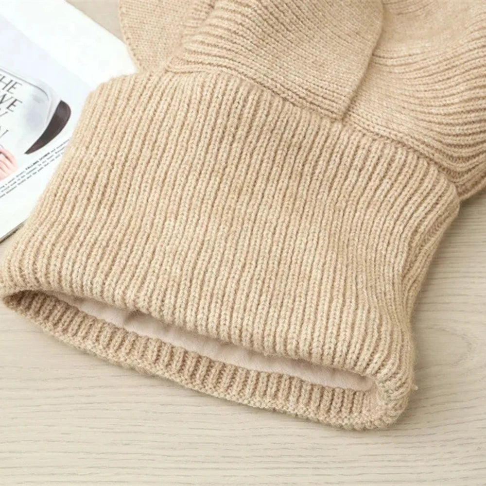 Winter Knitted Hat For Men Women With Ear Protection Integrated Mask Scarf  Couples Windproof Warm Headgear Travel Hat Black