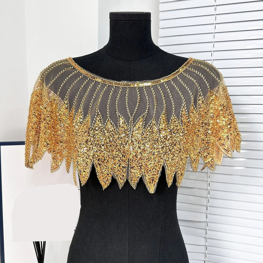 Front and back shawl sequined fake collar high-end ethnic style shawl flower accessories Beauty hair & fashionfj