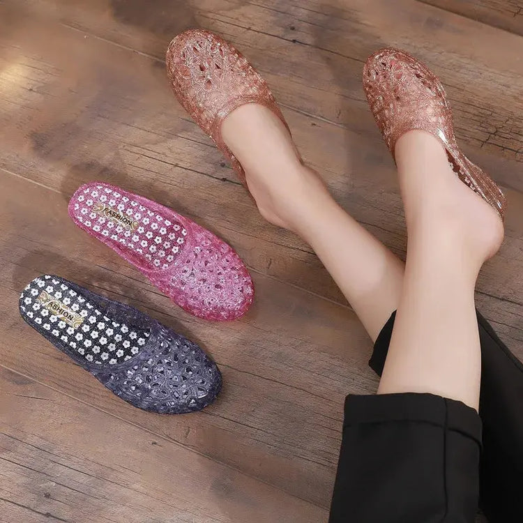 36-40 Women Slippers Summer Wedges Sandals Transparent Crystal Shoes Female Hollow Out Flip Flops Thick-soled Anti-slip Footwear Beauty hair & fashionfj