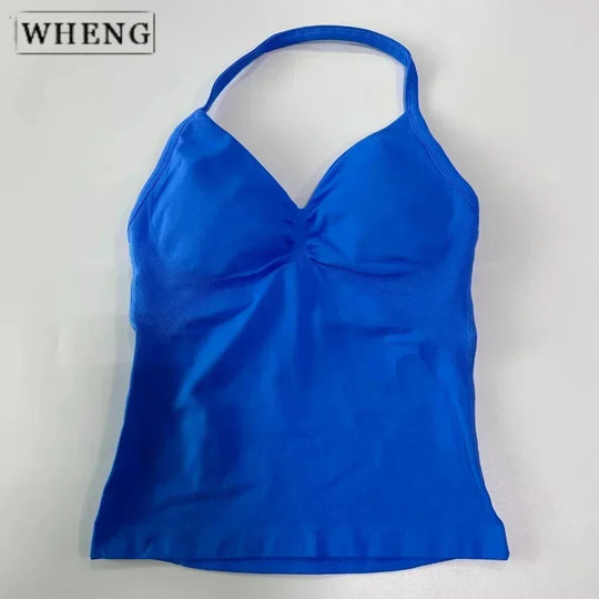 Women's Yoga Vest  Top with Bare Back and Long Straps  Backless Bra for Training  T-shirt for Running and Yoga