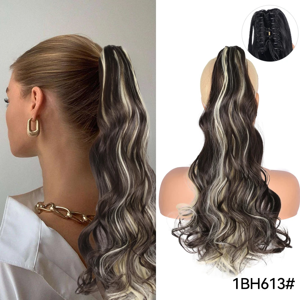 Long Straight Claw Clip On Ponytail Hair Extension Synthetic 22Inch Wavy Ponytail Fake Hairpiece For Women Pony Tail Hairpiece