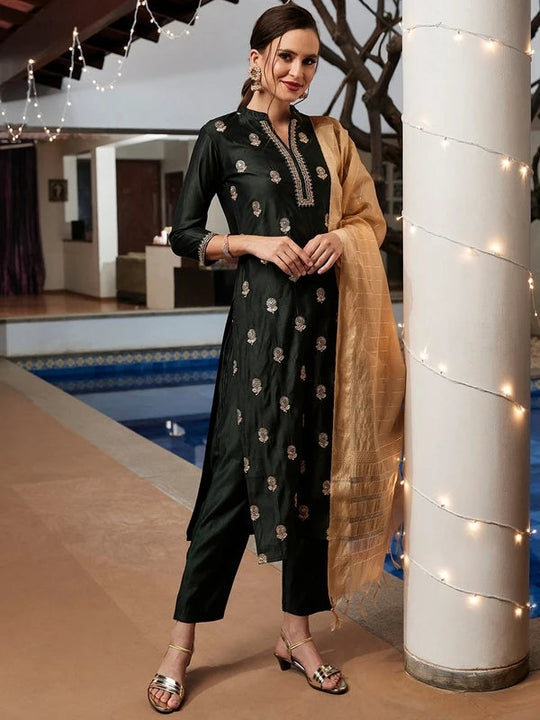 Indian women's silk cotton 3-piece set with distinctive ethnic clothing, side jabi set with embroidered Indo Pakistani style, 4 Beauty hair & fashionfj