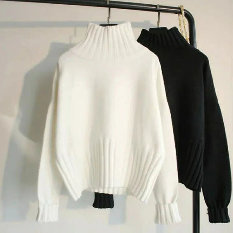 Lucyever Black White Autumn Winter Sweaters Women Soft Thick Loose Fit Knitted Pullovers Female Long Sleeve Turtleneck Sweater Beauty hair & fashionfj