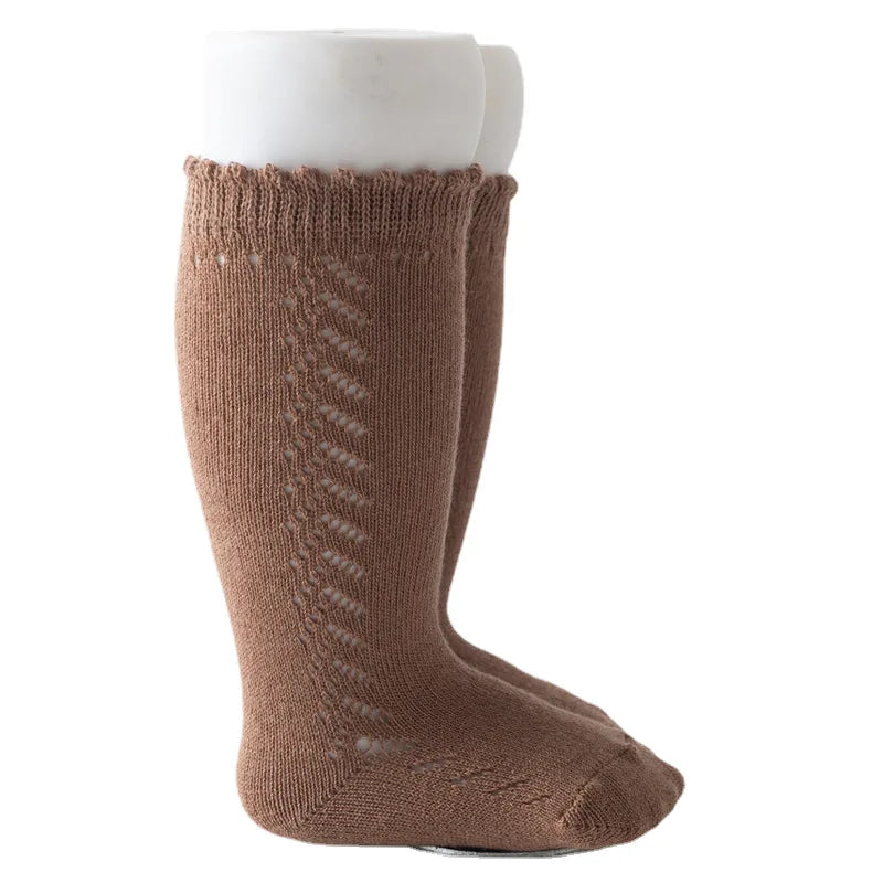 New Children's Socks For Boys Girls Knitted Cotton Long Sock Knee High Toddlers Stockings Summer Hollow Out Infant Baby Socken