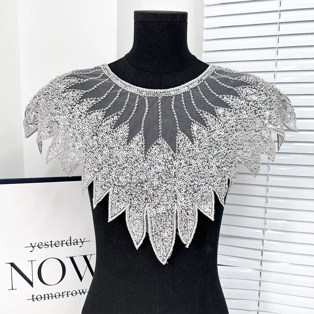 Sparkling Sequin Bead Feather Patches for Wedding Dress DIY - Tulle Fabric Applique Waistbands Shoulder Decor Skirts Accessories Beauty hair & fashionfj