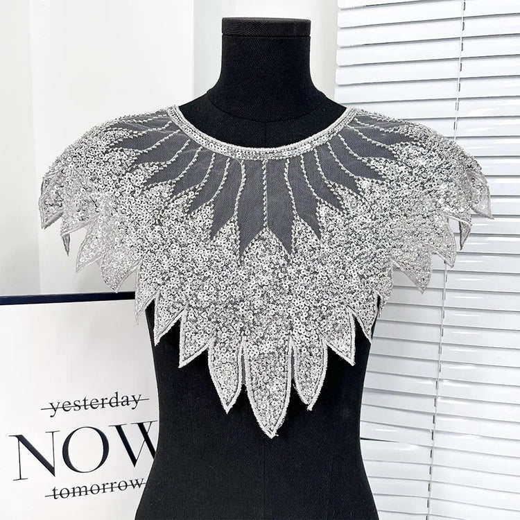 Sparkling Sequin Bead Feather Patches for Wedding Dress DIY - Tulle Fabric Applique Waistbands Shoulder Decor Skirts Accessories Beauty hair & fashionfj