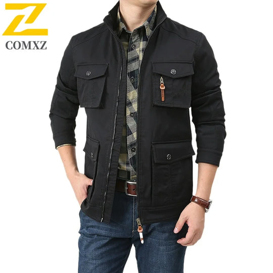 2025 New Workwear Jacket Outdoor Loose Breathable Multi Pocket Stand Up Collar Men's Coat Autumn Hunting Windproof Jacket M-5XL