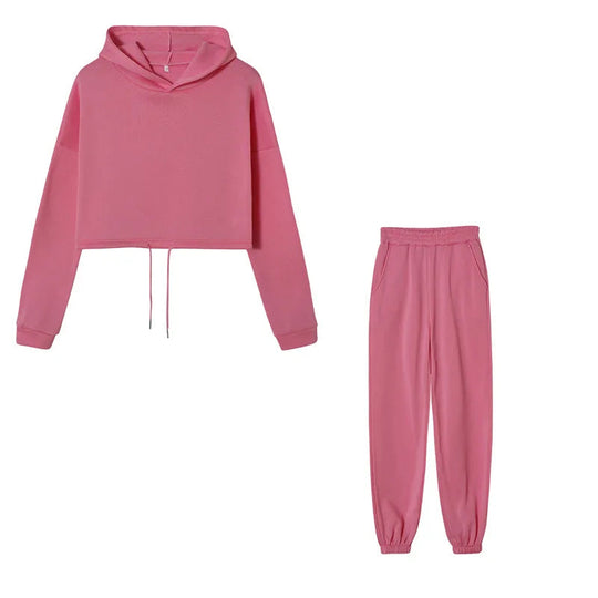 Women's Hooded Sports Suit Fashion Trend Women's Long-sleeved Sports Casual Suit Waist Two-piece Home Wear Beauty hair & fashionfj