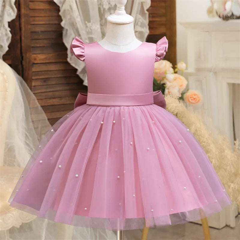 Toddler Girl Flower Birthday Tulle Dress Backless Bow Wedding Gown 1-8Y Kids Party Wear Princess Dress Baby Girl Bowknot Dresses Beauty hair & fashionfj