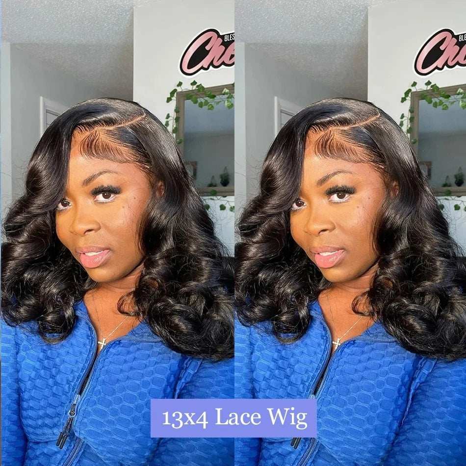 Brazilian Bob Body Wave Wigs 13x4 Transparent Lace Front Human Hair Loose Wave Short Wig 200% Density Lace Frontal Remy Wigs