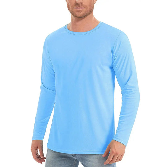 UPF50+ Men's Sunscreen UV Protection T-shirt Solid Color Long-sleeved Round Neck Outdoor Hiking Fishing Quick-drying Tops Beauty hair & fashionfj