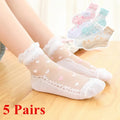 5Pairs Summer Soft Cotton Girls Socks Breathable Children Short Ankle Socks Kids Lace Princess Mesh Ruffle Lolita Socks