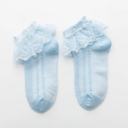 1 Pair Baby Girls Kids Socks Lace Ruffle Princess Mesh Children Short Breathable Cotton White Black Dance Toddler Socks