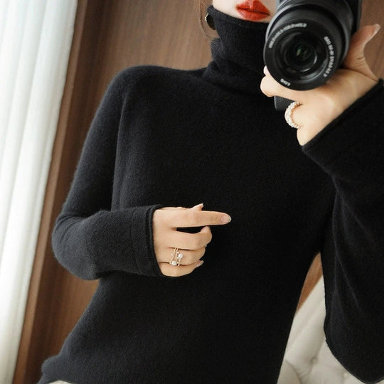 Soft Turtleneck Long Sleeve Sweater for Women 2025 Korean All-Match Solid Women's Sweater Slim Pullover Jumper Ladies Beauty hair & fashionfj