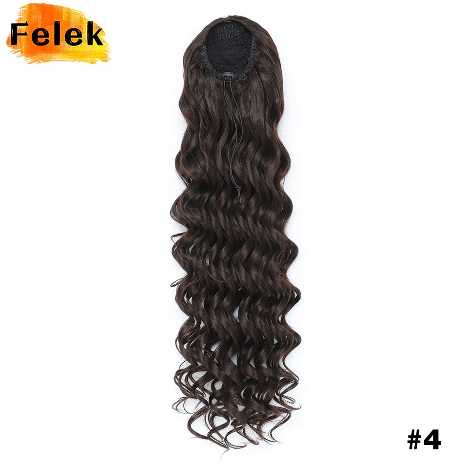 24 Inch Ponytail Extension Synthetic Long Curly Wavy Drawstring Pony Tail Hair Extension For Black Women Daily Party Use African