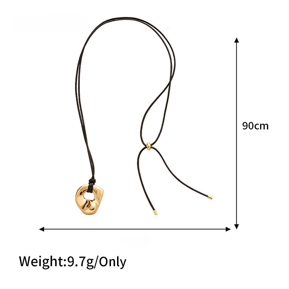 Gold Plated Geometric Circle Pendant Necklace for Women Girls Adjustable Long Leather Rope Chian Necklaces Sweater Chain Jewelry Beauty hair & fashionfj
