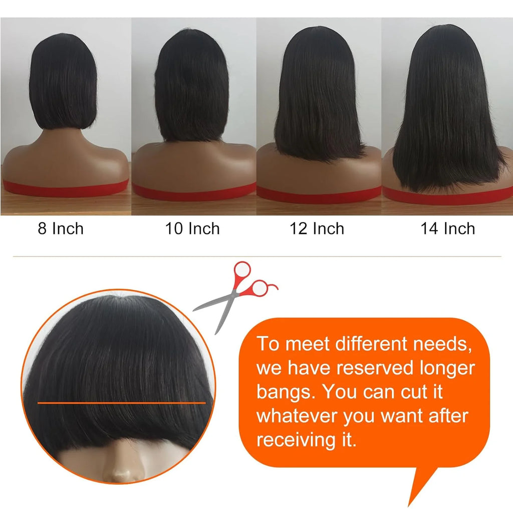 Human Hair Bob Wig Brazilian Straight Human Hair Wigs With Bangs None Lace Front Wigs Glueless Machine Made Wigs For black Women