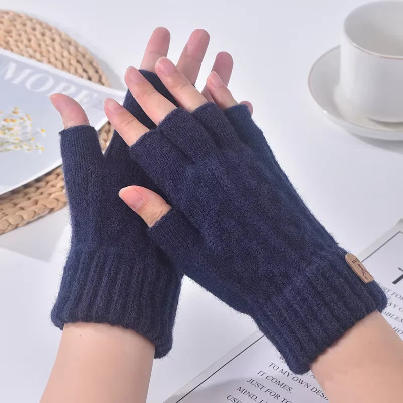 Women's winter gloves, thickened men's outdoor cycling gloves, connected finger gloves, half finger gloves, cotton new style