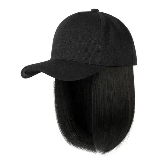 Fashion 8inch Hat Wigs Black Golden Synthetic Short Bob Straight Wig With White Black Baseball Cap Adjustable Hat Wigs For Women Beauty hair & fashionfj