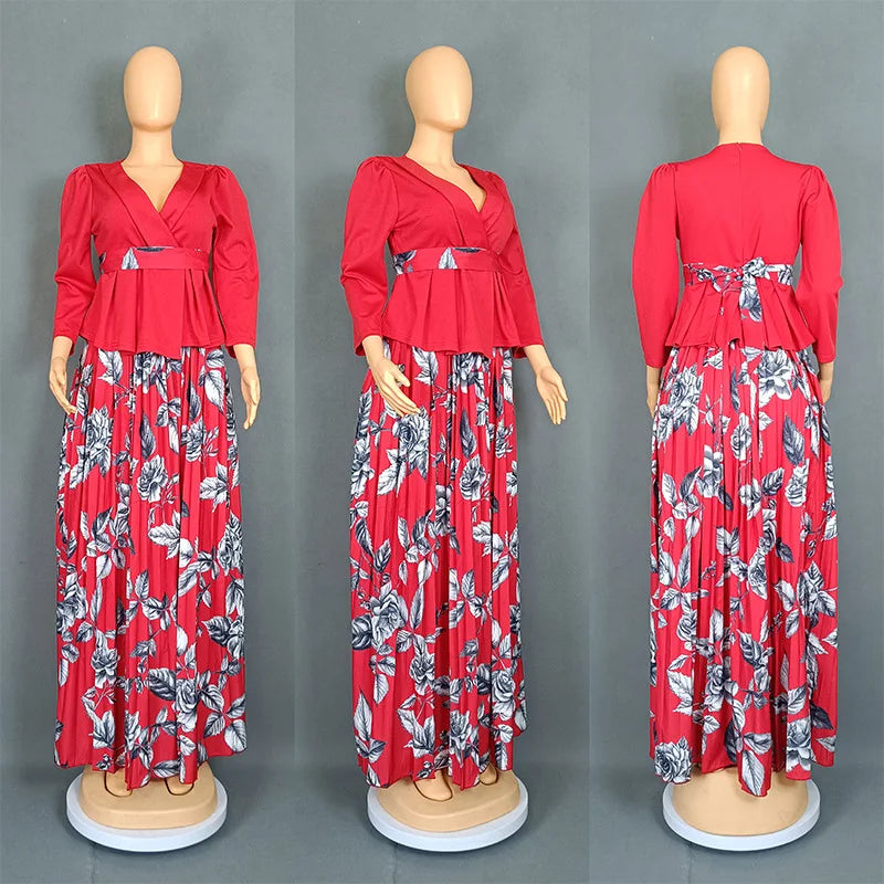 2 Piece African Clothes for Women Summer Fashion African Half Sleeve V-neck Polyester Printing Top Long Skirt Matching Sets 2025 Beauty hair & fashionfj