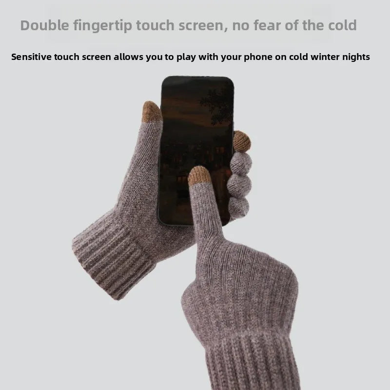 Hot-selling New Men's Warm Fleece Thick Knitted Gloves Autumn and Winter Outdoor Riding Cold-proof Warm Knitted Gloves
