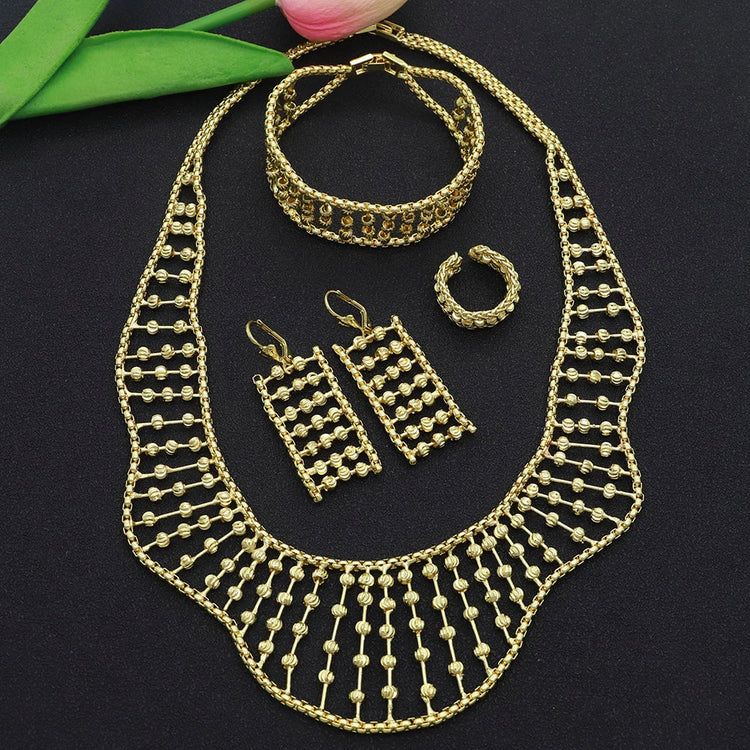 Women Necklace Set Gold Plated Jewelry Choker Luxury Colorful Rhinestone Rings Earrings Bracelet Wedding Jewellery Beauty hair & fashionfj