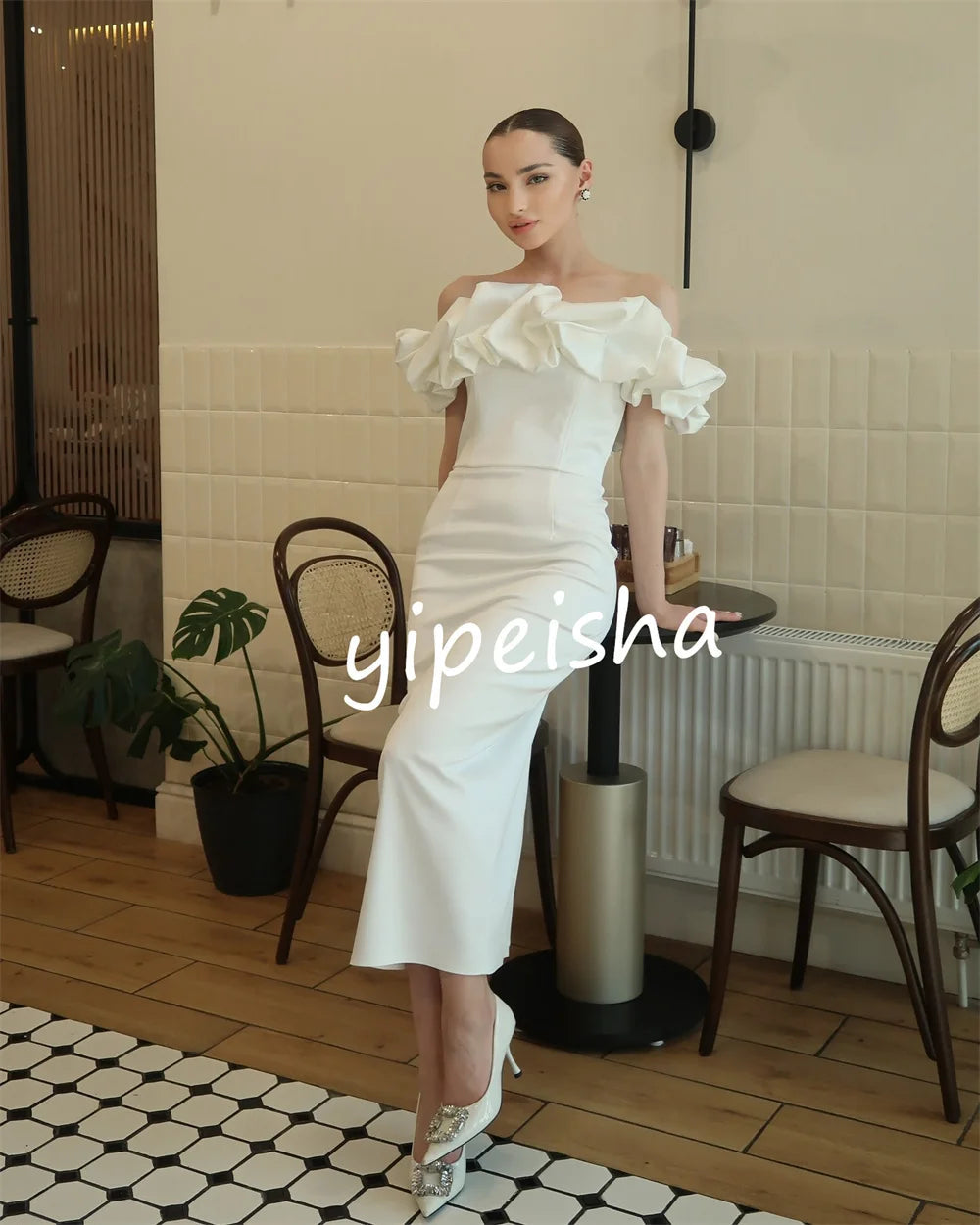 Customized High Quality Jersey Pleat Column Off-the-shoulde Midi Dresses Evening  Classic Exquisite Modern Style Pastrol Unisex Beauty hair & fashionfj